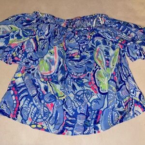 Lilly Pulitzer Blue Patterned Off-Shoulder‎ Blouse